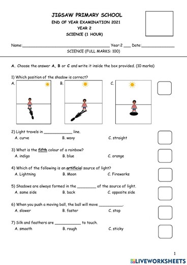 Year 2 Science End of Year Exam 2021 online exercise for