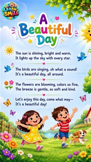English poem | A Beautiful Day | The sun is shining | Poems in English | Poems | Learn with Smile