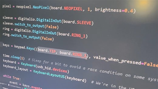 TRRS Trinkey makes AT projects EZ ATMakers emailed and asked if we'd make a Trinkey (https://www.adafruit.com/search?q=trinkey) with a TRRS jack (https://www.adafruit.com/product/5764) on the end, for making customizable HID devices that use simple 3.5mm audio jack connectors. ideally something that will make AT - Accessibility Technology - projects EZ to build and maintain. here's our take on it, what's interesting is each pin of the jack - including the two switches for tip and ring1 - connect