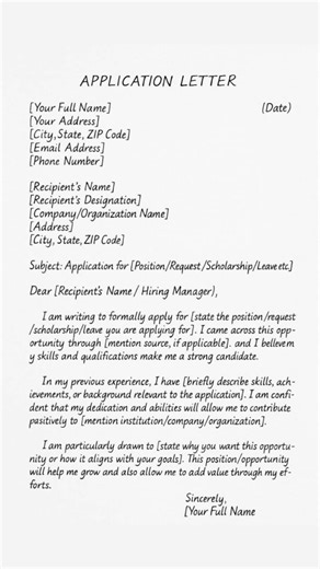 EduSphere Academy on Instagram: "How to Write a Perfect Application Letter ✍️ A simple, professional format for your next job, scholarship, or formal request. Save this layout — it’s your all-in-one guide! 💼✨ #ApplicationLetter #EnglishWriting #FormalLetter #JobApplication #LearnEnglish #WritingSkills"