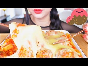 ASMR CHEESY MEAT BALL PASTA BAKE 🍝 | EATING SOUNDS | NO TALKING | LYCHEE