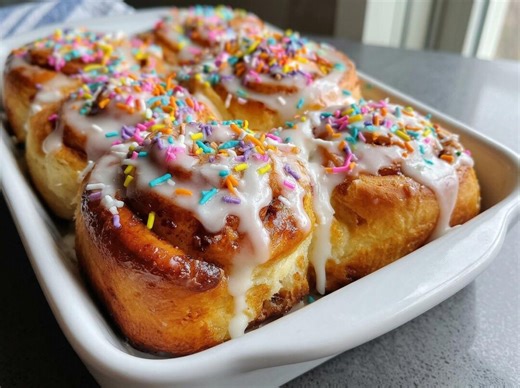 Birthday Cake Cinnamon Rolls Recipe | Funfetti Swirl, Cream Cheese Glaze (PDF) - Etsy