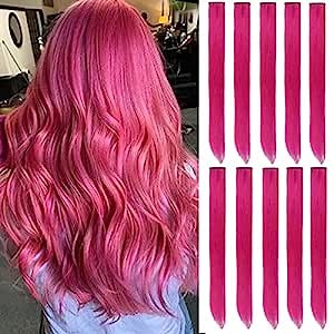 22 inch Colored Hair Extensions for Kids Girls Long Straight Hairpieces Multi-colors Highlights Rainbow Colorful Hair Extension Party (CFP-13)
