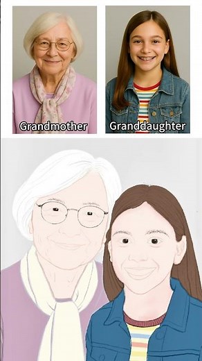 Step-by-Step Portrait Drawing from Photo | Grandma & Granddaughter #portraitdrawing #photopainting