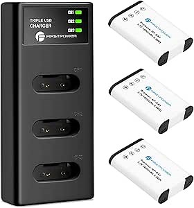 FirstPower NP-BX1 Battery 3-Pack and Triple Slot Charger for Sony ZV-1F, ZV-1, ZV-1 II, Cyber-Shot DSC-HX80, HX90V, HX95, HX99, RX1, RX1R II, RX100 (II/III/IV/V/VA/VI/VII), FDR-X3000, HDR-AS50