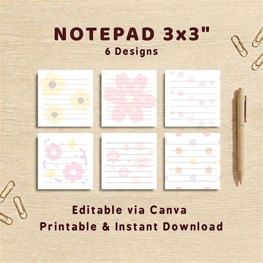 Floral Notepad 3x3” Printable Editable Canva Memo Pad Pink Flower Mini Notes Digital Download - Etsy
