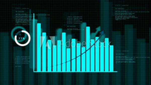 Neon Blue Bar Chart with Data Visualization and Hacker Instructions graph statistics animation. Animated neon bars rise perfect for coding, finance, and futuristic data visualization motion graphics.