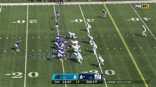 Brian Burns gets his second sack of the day as he drops Daniel Jones