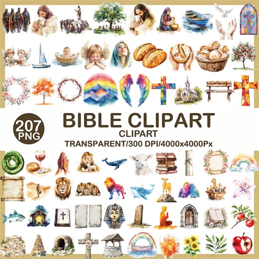 Bible Clipart Bundle, Watercolor Jesus Art, Christian Faith Graphics (207 PNG) - Etsy