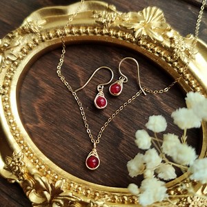 Dainty Ruby Earrings and Necklace Set 14K Gold Filled, Ruby Wedding Anniversary Gifts, July Birthstone Gift, Birthstone Jewelry - Etsy