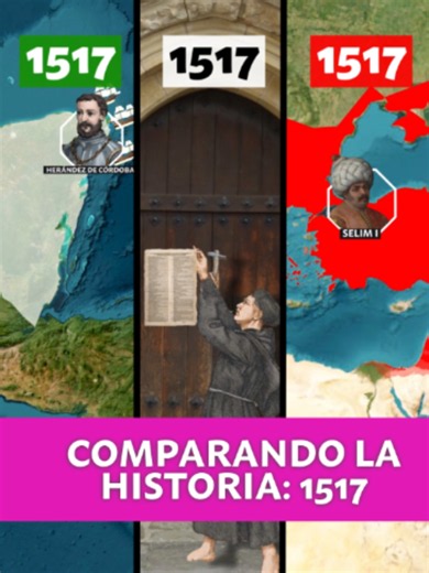 Comparando la Historia: 1517 #Historia #shorts #Geografía Mientras se producía el llamado descubrimiento de Yucatán, zona maya por excelencia, liderada por el conquistador Hernández de Córdoba, en el año 1517, al otro lado del océano, Martín Lutero exponía sus 95 tesis en la puerta de la iglesia de Wittenberg, iniciando la gran fractura con la iglesia católica. Pero no era el único acontecimiento de relevancia: El sultán del imperio otomano, Selim I conquistaba Egipto, consolidando su dominio so