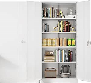 Greenvelly Metal Garage Storage Cabinet with Doors and Adjustable Shelves,72" Steel Lockable File Cabinet for Home Office,Garage,School(White,36" W x 18" D)