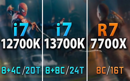 i7-12700K vs i7-13700K vs R7 7700X CPU对比（1080P分辨率测试，显卡为RTX 4090） 4K 60帧视频