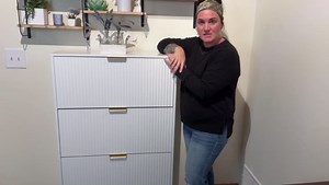 Shoe Cabinet with 3 Flip Drawers Narrow, Fluted Black Shoe Cabinet Storage for Entryway Slim, Hidden Shoe Storage Cabinet, Modern Freestanding Shoe Rack Organizer for Entryway, Black