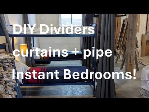 DIY temporary room dividers (curtains + pipes)