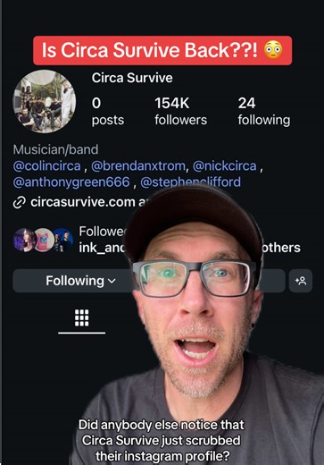 Is Circa coming back?? Nicki just noticed that Circa Survive scrubbed their IG profile. Are they just cleaning house or are they actually about to announce a return? #circasurvive #anthonygreen #juturna #posthardcore #greenscreen
