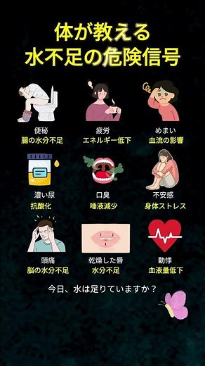 水不足の人に出るサイン #水不足 #脱水症状 #健康情報 #健康管理 #水分補給 #頭痛の原因 #疲労回復 #腸活 #生活習慣 #健康習慣