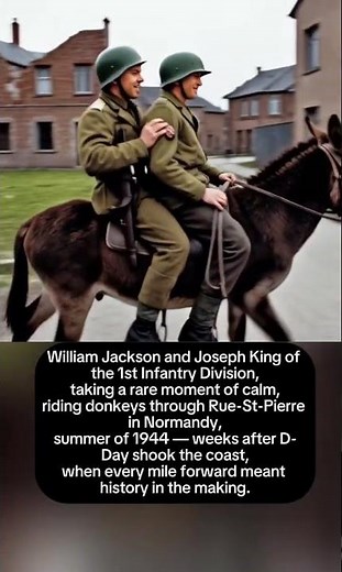 American Soldiers Riding Donkeys in Normandy, 1944