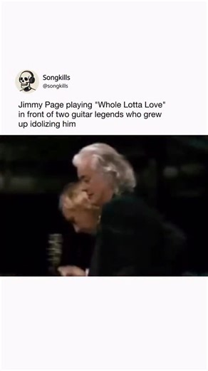 Songkills | music on Instagram: "There is something special about the moment Jimmy Page starts playing Whole Lotta Love in It Might Get Loud. He is not just casually jamming. He is playing a riff that helped shape rock music itself. What makes it even more powerful is that he is doing it right in front of Jack White and The Edge, two guitarists who clearly grew up studying his work. You can see the reaction immediately. Both of them fall completely silent, watching with pure respect and disbelie