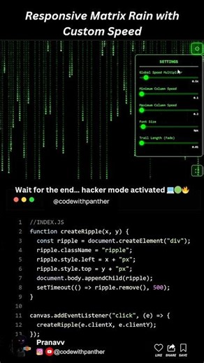 The Matrix wasn’t enough… so I coded my own rain instead 💚⚡ | #hacker #developer #coding #frontend