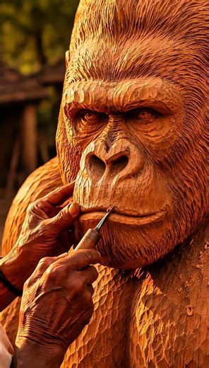 Old Indian Craftsman Builds Giant Gorilla Tiger Sculpture | Woodworking Art