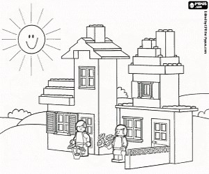 A house with a garden of Lego coloring page printable game