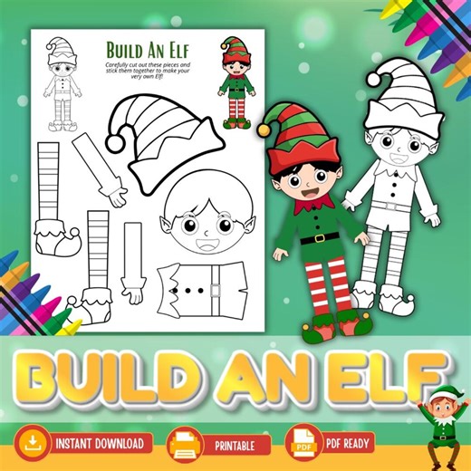 Build an Elf Printable Craft for Kids, Holiday Cut & Paste Activity, DIY Christmas Holiday Project - Etsy