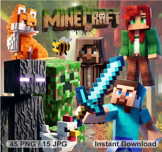 Pack of 45 PNG Images of 3D Minecraft, Clipart From the Minecraft Game, Characters and Items in Pixel Art for Stickers and Crafts. - Etsy