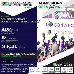 💻 Elevate Your Tech Journey! 🚀 📅 Extended Application Deadline: September 30, 2023. The Department of Computer Science and the Department of Information Technology are excited to offer admissions in a variety of cutting-edge tech programs. Step into the world of innovation with us! 🖥️ Programs Offered by the Department of Computer Science: ADP in Computer Science BS in Computer Science MS/M.Phil in Computer Science 💡 Programs Offered by the Department of Information Technology: ADP in Infor