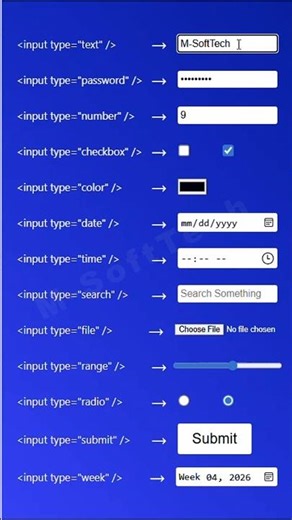 HTML Input Types #css #inputs #learnhtml5andcss3 #webdesign #webdevelopment #shorts #viral #coding