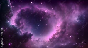 Space travel to abstract alien pink blue nebula milky way in deep space wiht many space rocks cinematic abstract for sci fi background. 4K 3D seamless loop Sci Fi Space flight to glow energy gas dust