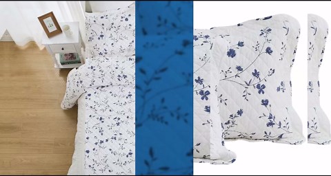 SahSahCasa 128"x120" 100% Cotton Oversized California King Bedspread Coverlet Quilt Set, Floral Cal King Quilted Bedspread Extra Large Quilt, XL Bed Spread Lightweight Comforter, Blue/White