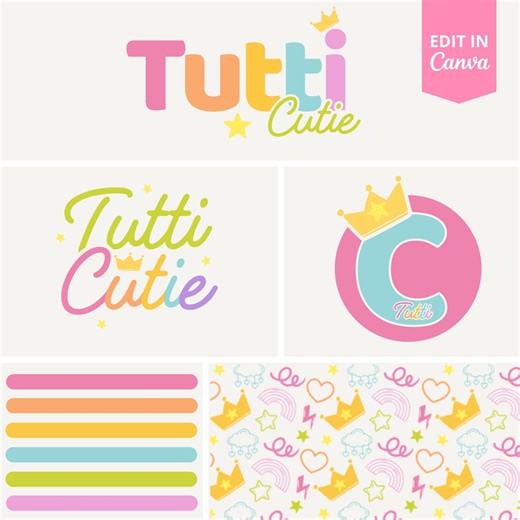 Colorful Kids Logo Template Canva, Playful Baby Brand Logo Editable, Pastel Nursery Branding Kit, Fun Preschool Logo Design, Logo Template - Etsy