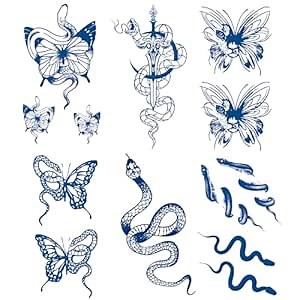 Semi-permanent Snake Temporary Tattoos, 6-Sheet 2 Weeks Long Last Waterproof Mamba Tattoos,Plant-Based Ink Tattoos Sticker for Adult Children