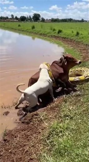 Dog Rescues Cow From Huge Snake 🐍🐶#Dog #Rescue