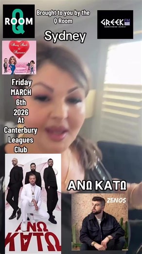 ANO KATO 🔥 The most talented, amazing, hyped-up band 🎶from Greece 🇬🇷 They perform Greek music from all over Greece 🇬🇷 island music, pop, tsifteteli, nisiotika and more. Beautiful band, great vibe, absolutely exquisite. Brought to you by The Q Room, collaborating with Bring Back the Romance, with special guest your favourite Australian Greek boy Zenos🔥 📍 Canterbury Leagues Club, Belmore (Sydney) 📅 Friday, 6 March Come down, say hello, and enjoy a beautiful night. MC for the night? Yes – 
