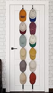 Hat Rack for Door, Hat Holder over the Door Hats Organizer for Baseball Caps, Hat Hanger for Closet, 12 Hooks Cap Organizer on Wall for Storage & Display - 2 Pack