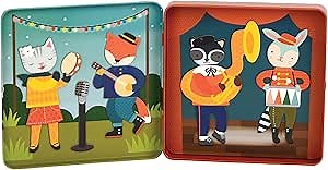 Petit Collage Magnetic Play Set, Animal Band – Mix & Match Magnetic Game Board, Ideal for Ages 3+ – Includes 2 Magnetic Scenes and over 25 Magnet Pieces, Ideal Travel Activity for Kids
