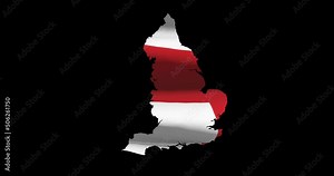England national flag on map outline, waving animation. 4K alpha channel graphic footage of country shape Stock Video