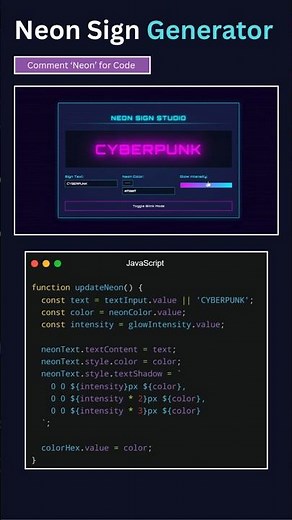 Neon Sign Generator ⚡ Pure HTML CSS JavaScript | Cyberpunk UI Effect #Shorts