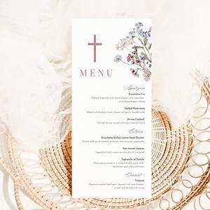 Wildflower Christian Menu Template, Printable Baptism Communion Dinner Menu, Editable Floral Religious Event Menu Card - Etsy