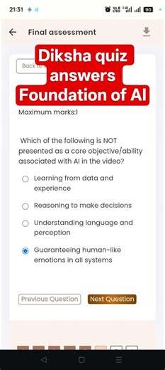 DIKSHA Module New Course 2026-27 | Foundation of AI | Assessment Quiz Answers | 100% Correct |