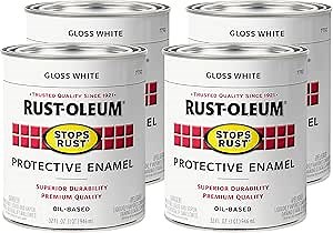Rust-Oleum 7792504-4PK Stops Rust Brush On Paint, Quart, Gloss White, (Pack of 4)