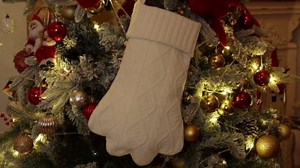 Malier Christmas Stocking for Dogs Cats, Knit White Dog Christmas Stocking, Paw Shape Pet Christmas Stocking Large Cat Stockings Hanging Stocking for Dogs Cats Pets (White)