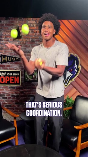 Man of many talents. @Ja’Kobi Lane shows off his juggling skills on The Lounge podcast. #ravens #baltimoreravens #jakobilane #nfl #juggling