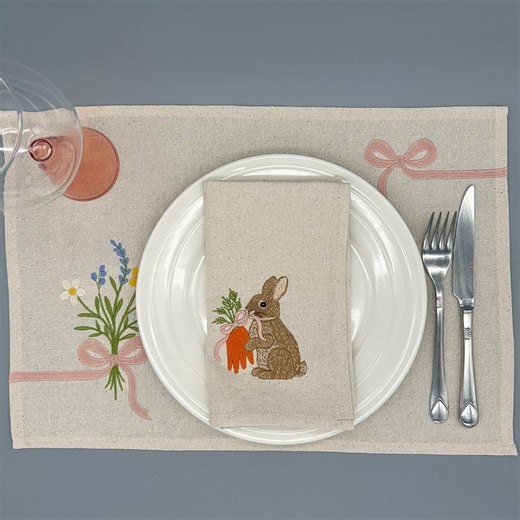 Easter Table Linens | Embroidered Spring Floral Placemat and Napkin Set of 2 - Etsy UK