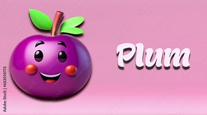 Plum animation video, introduction to fruit names for children with 4K resolution.