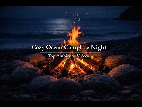 Cozy Ocean Campfire Night in 4K ✧ Luxury Beach Fire Ambience for Sleep, Relaxation & Deep Calm 🌊🔥