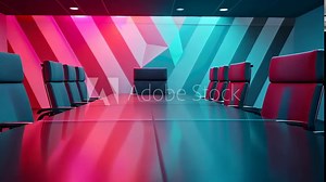 Modern conference room featuring vibrant walls and a sleek table, business meetings and creative brainstorming concept