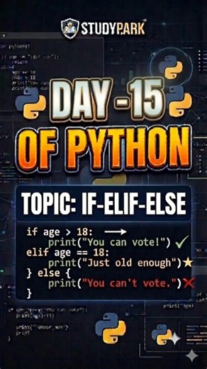 Day 15 of python programming if-elif-else #coding #python #pythontutorial #learnpython #programming
